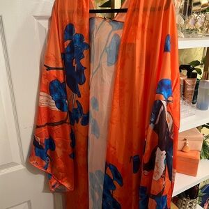 Vibrant Orange Floral Kimono